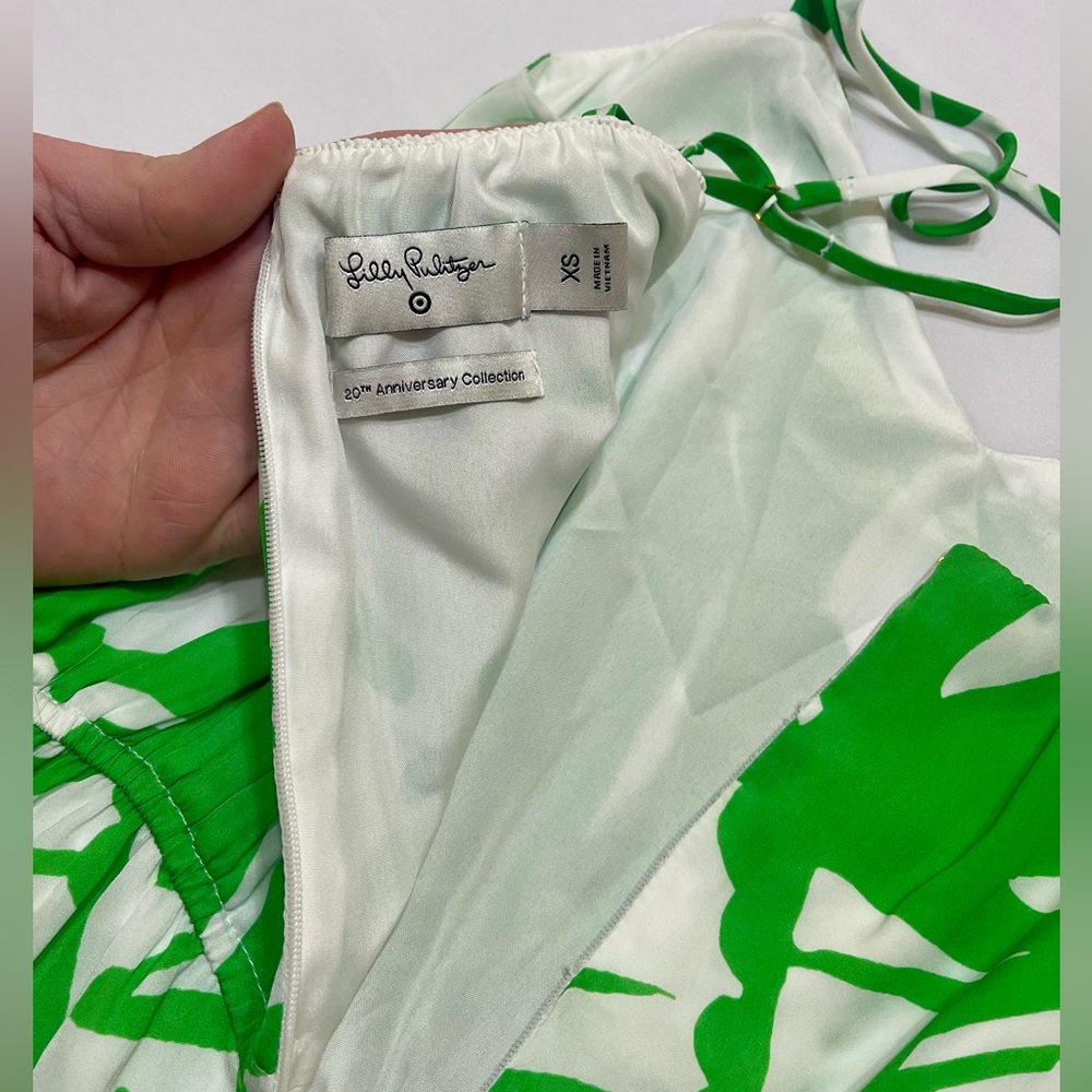 Lilly Pulitzer Size XS Palm Print Back Zip Silk Slip Maxi Jumpsuit Romper - Picture 4 of 7